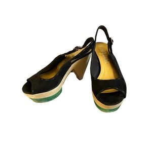 Dani Black Womens Iconic Elena Slingback Wedge Sandal Size 7M Black